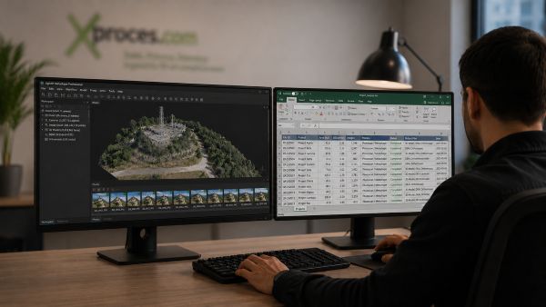 Técnico supervisando un procesado fotogramétrico de Xproces